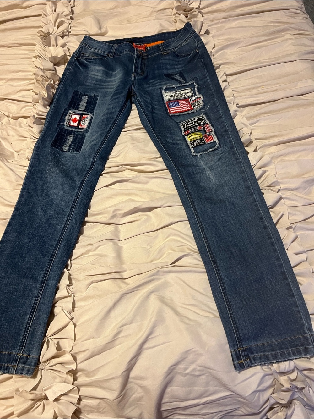 Vintage Simon Chang Dark Blue Straight-Leg Patchwork Jeans